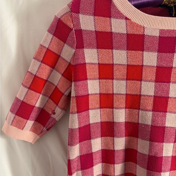 Ann Taylor Pink Red Purple Plaid Short Sleeve Sweater Top - Picture 7 of 14